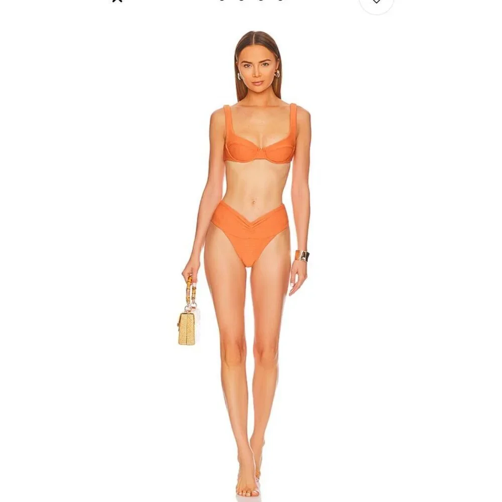 L*Space Bitsy Recycled Plastic High-Waist Ribbed Bikini Top S/P Bright Orange